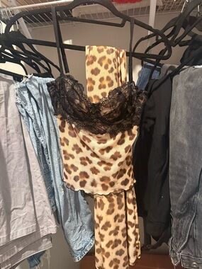 I.AM.GIA Leopard Print Lace-Trim Cami in Brown & Black